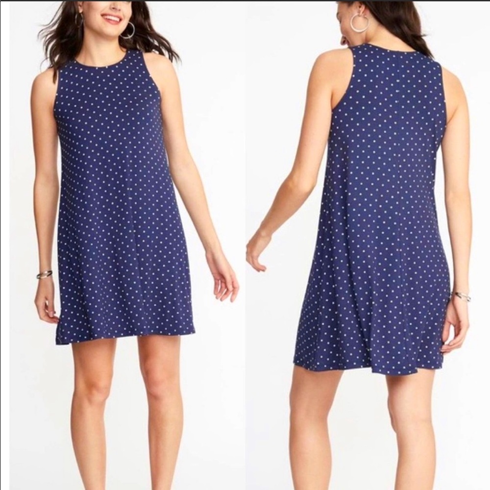 Tank Jersey Swing Dress 💃🏼 Old Navy | Navy Blue & Cream Polka Dots | Large